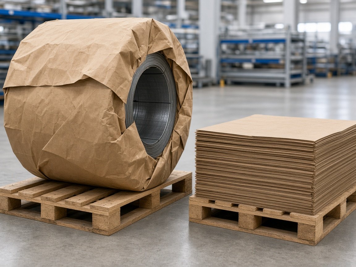 Kraft paper wrapping industrial coils and pallets