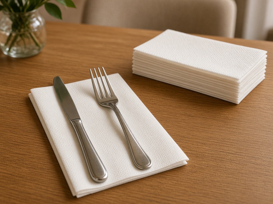 Paper napkins set on a restaurant table