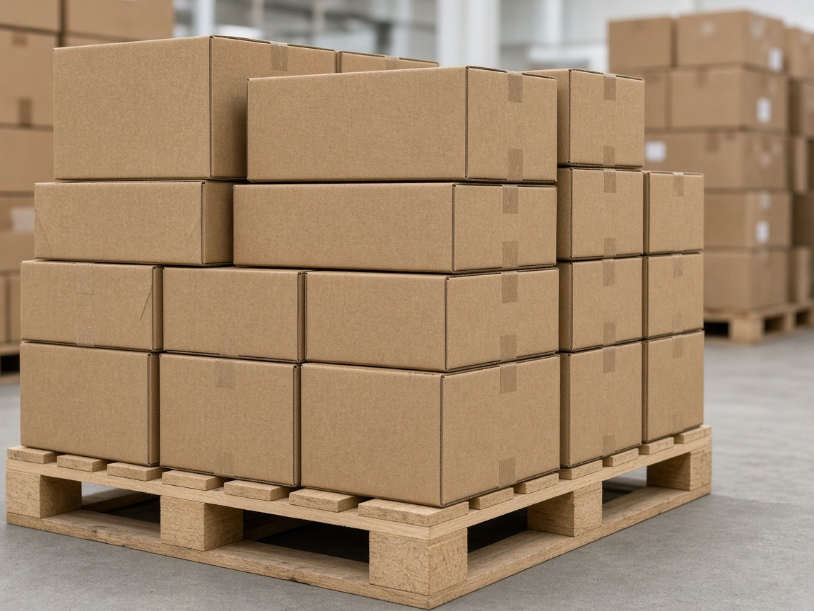 Recycled cardboard cartons stacked for packaging
